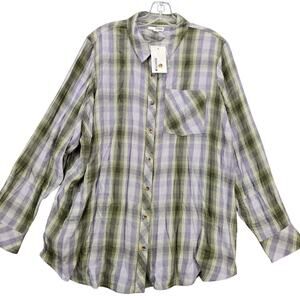 Sonoma Green Gray Plaid Shirt NEW $38 Long Sleeves Button Up Women's 1X Plus Top